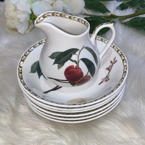 Queen's Fine Bone China Fruit Bowls Set of 6 And Creamer Gravy Saucer Bundle